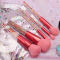 New 5pcs Candy Makeup Brush Color Plastic Particles Transparent Handle Makeup Brush Set